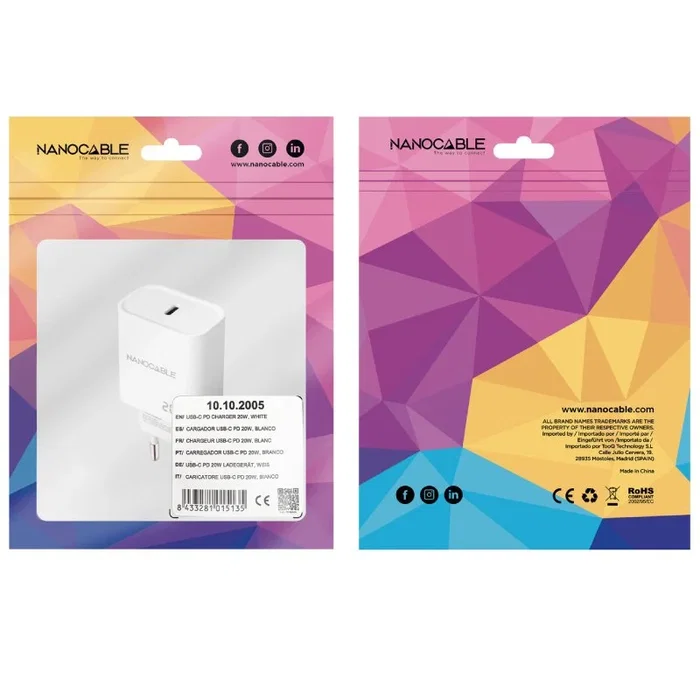 Nanocable Cargador USB-C PD 20W Blanco Nanocable Cargador USB-C PD 20W Blanco